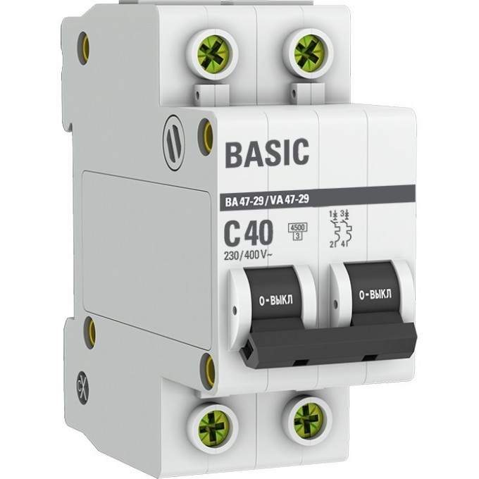 Автоматический выключатель EKF BASIC 2P 40А (C) 4,5кА ВА 47-29 mcb4729-2-40C Автоматический выключатель EKF BASIC 2P 40А (C) 4,5кА ВА 47-29 mcb4729-2-40C