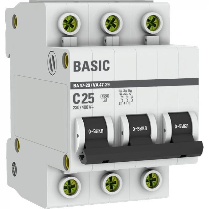 Автоматический выключатель EKF BASIC 3P 25А (C) 4,5кА ВА 47-29 mcb4729-3-25C Автоматический выключатель EKF BASIC 3P 25А (C) 4,5кА ВА 47-29 mcb4729-3-25C
