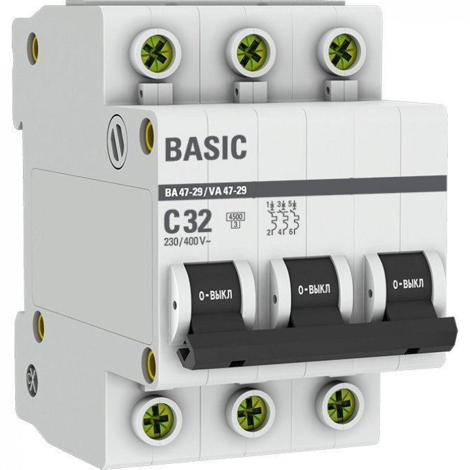 Автоматический выключатель EKF BASIC 3P 32А (C) 4,5кА ВА 47-29 mcb4729-3-32C Автоматический выключатель EKF BASIC 3P 32А (C) 4,5кА ВА 47-29 mcb4729-3-32C