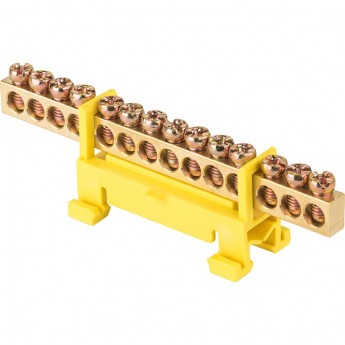 Шина EKF PROXIMA "0" PE 6х9мм 14 отверстий латунь желтый изолятор тип "Стойка" на DIN-рейку